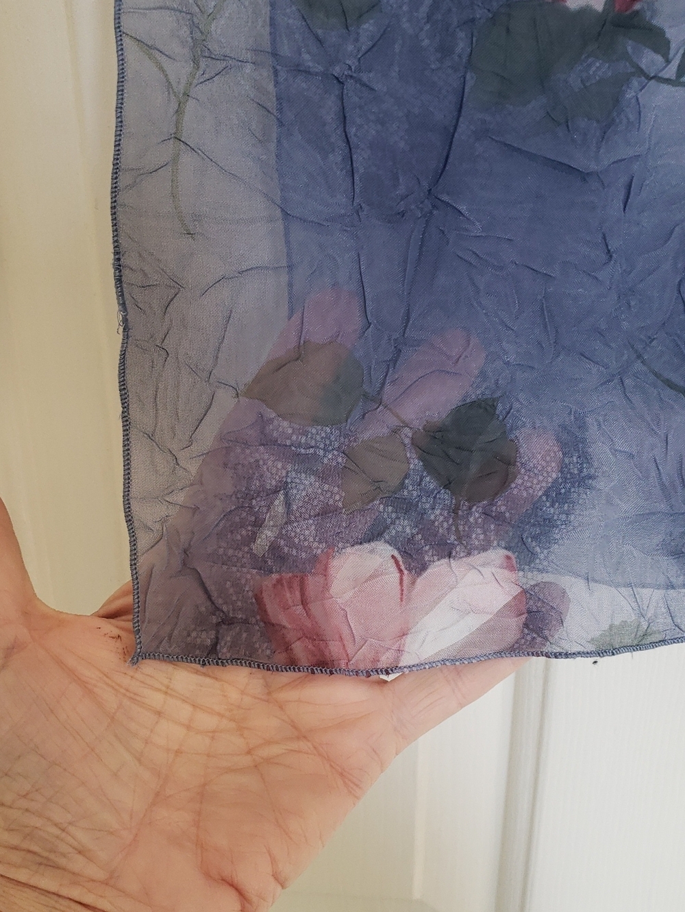 Blue Watercolor Floral Crinkle Chiffon Scarf Sheer Romantic Wrap 58x13 - Picture 9 of 10
